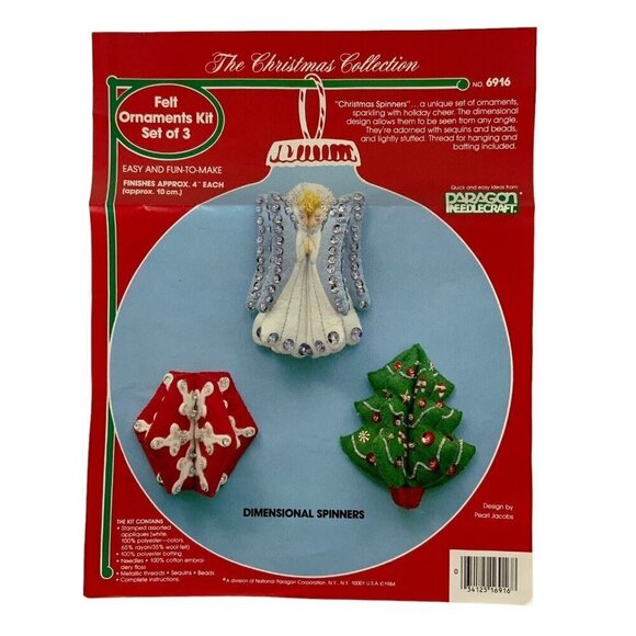 Paragon Needlecraft 6916 Felt Christmas Spinner Ornaments Kit Set Of 3 Designs - Picture 2 of 5